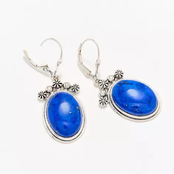 New American West Sterling Silver Oval Gemstone Concha Lever Back Earrings